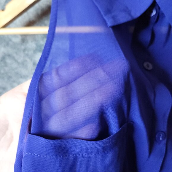 DECREE Sleeveless Top Womens Blue Career Formal Blouse Semi Sheer Size S NEW - Picture 5 of 8